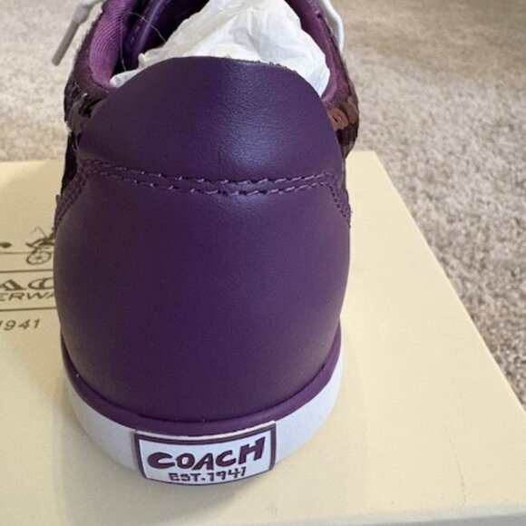 NWT Coach Women Barrett Sequins Metallic Grape Leather Sneakers. Sz. 9  Rare - Picture 4 of 6